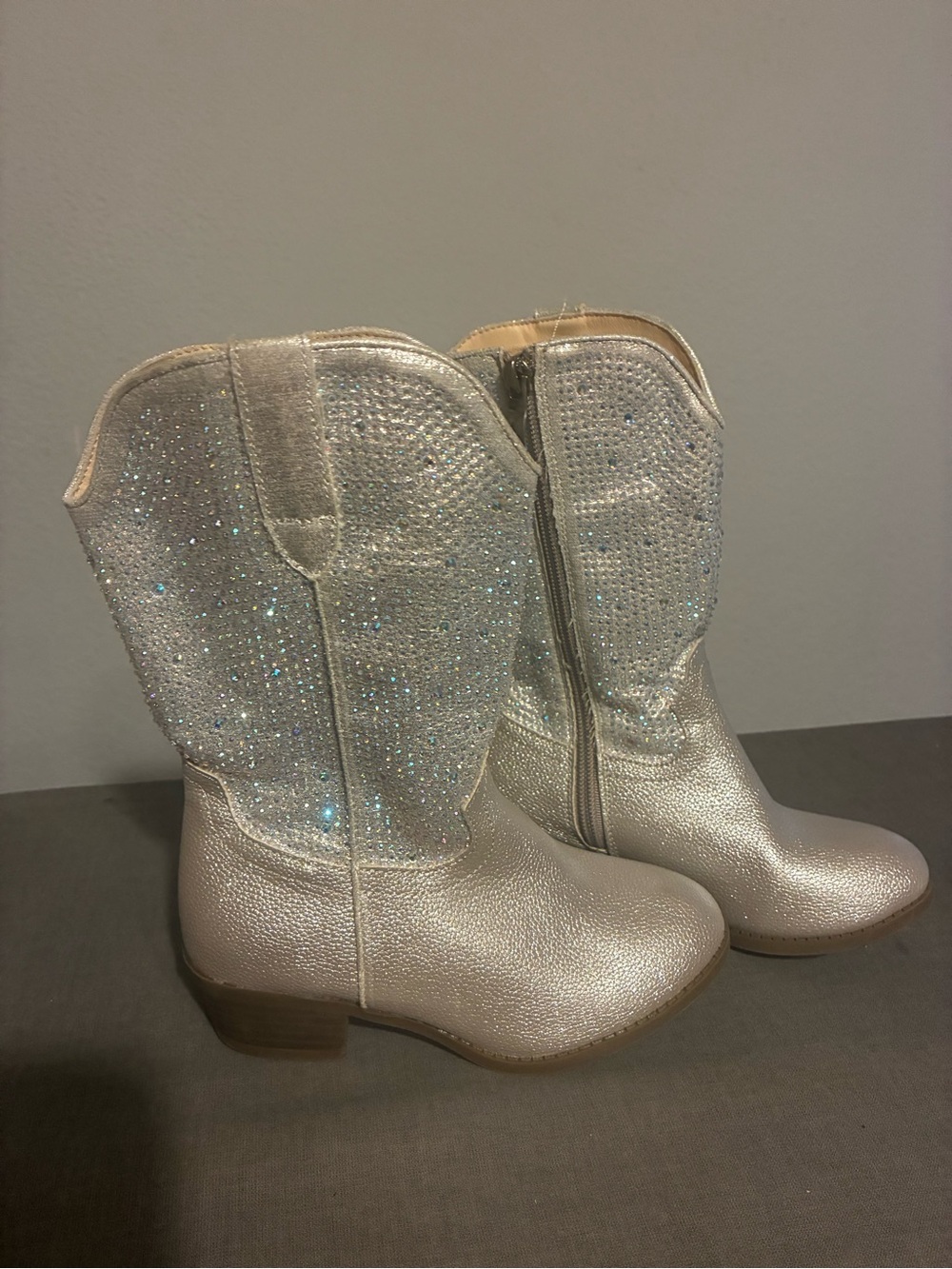 Sparkle Metallic sequins silver Cowboy Boots little girls size 13